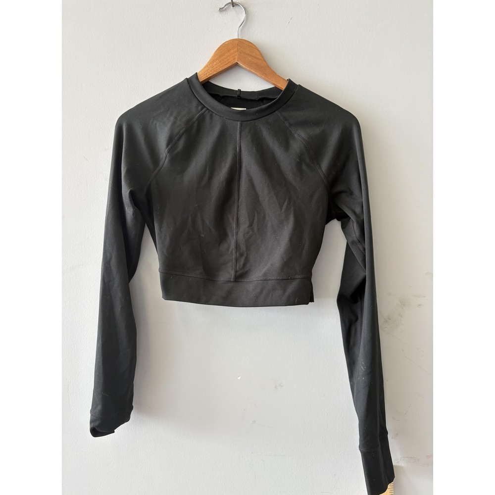 PrAna Shirt Womens Small Black Cropped Long Sleeve Open Back Yoga Top Athletic